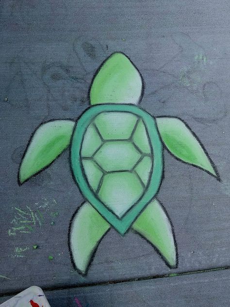 Chalk Art Turtle, Ocean Chalk Art, Chalk Turtle, Easy Things To Draw With Chalk, Chalk Doodles, Sidewalk Chalk Art Ideas, Easy Chalk Drawings, Chalk Pictures, Chalk Activities