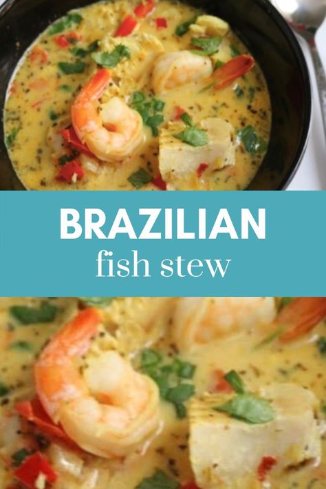 Fish Stew Recipes Seafood, Moqueca Recipe, Brazilian Fish Stew, Coconut Broth, Seafood Stew Recipes, Fish Stew Recipes, Shrimp Stew, Paleo Seafood Recipes, Seafood Gumbo