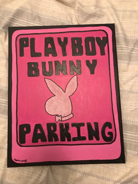 Pink , playboy , painting , acrylic , canvas Playboy Canvas Art, Playboy Drawing, Playboy Painting, Boujee Paintings, Y2k Canvas Painting, Baddie Paintings Canvas, Pink Canvas Art, Rhinestone Projects, Bunny Painting