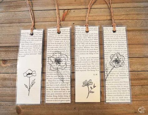 How To Create A Bookmark With Book Pages - Rustic Crafts & Chic Decor #bookmarks #rusticcrafts Crafts With Book Pages, Paint Chip Cards, Rustic Decorating, Old Book Crafts, Rustic Chic Decor, Creative Bookmarks, Book Page Crafts, Bookmark Craft, Book Page Art