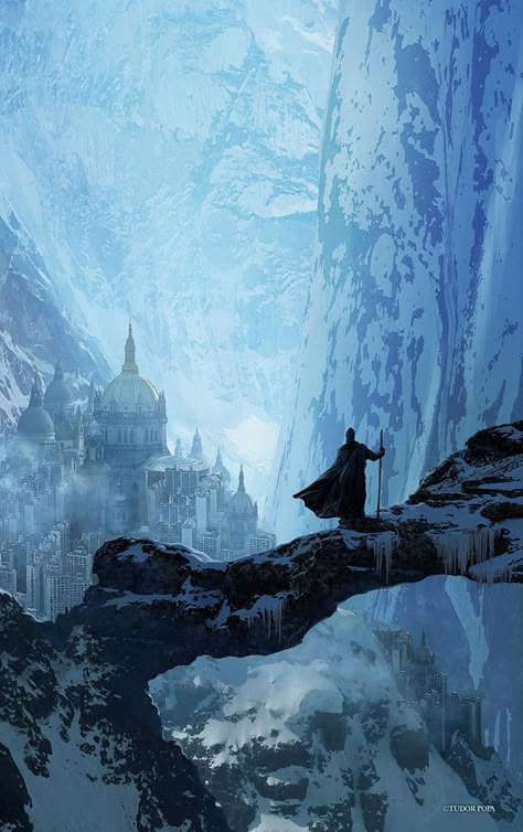 Ice City, Fantasy Locations, Illustration Fantasy, Fantasy City, Fantasy Setting, Fantasy Places, Snowy Mountains, Fantasy Art Landscapes, Fantasy Concept Art