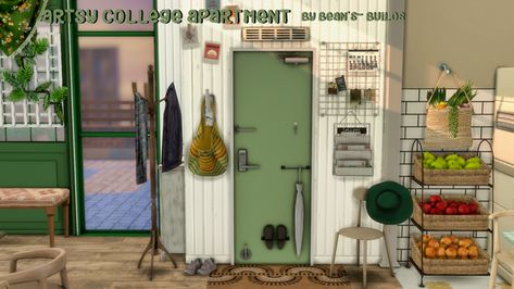 Artsy College Apartment | Bean's Builds on Patreon Apartment Mod Sims 4, Artsy Sims 4 Cc, Sims 4 Cc Mega Pack, Sims 4 Cc College, Sims 4 College Cc, Sims 4 Apartment Download, Sims 4 Cc Apartment, Sims 4 Apartment Cc, Sims 4 College