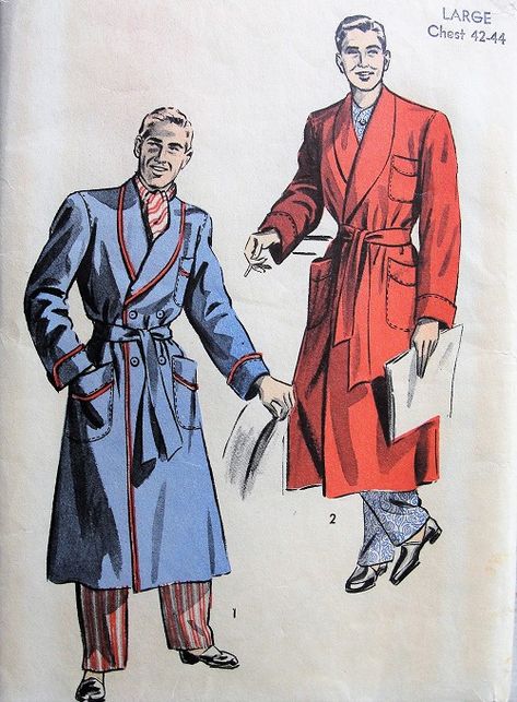 Late 1940s DAPPER Gentlemens Lounging Robe Bathrobe Pattern ADVANCE 4936 Two Classic Designs Chest 42-44 Vintage Menswear Sewing Pattern House Coat Pattern, Bathrobe Pattern, Robe Sewing Pattern, Lounge Wear Men, Mens Shawl, 60s Men, Mens Pjs, Solo Costume, Bathrobe Men