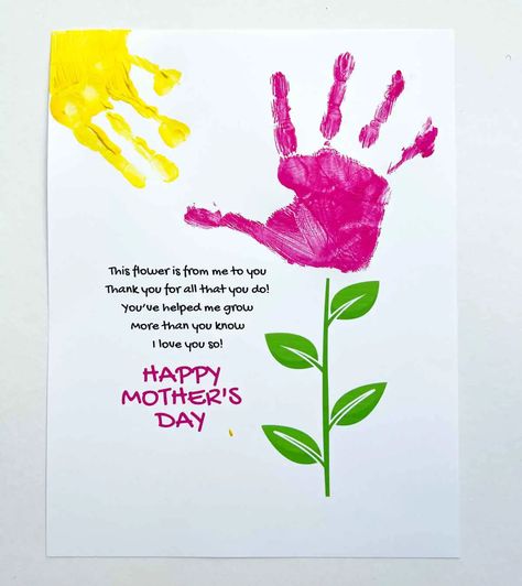 Mothers Day Poems Preschool, Hand Print Poem, Happy Mothers Day Poem, Mothers Day Crafts Preschool, Preschool Poems, Hand Print Flowers, Flower Poem, Mom Crafts, Easy Mother's Day Crafts