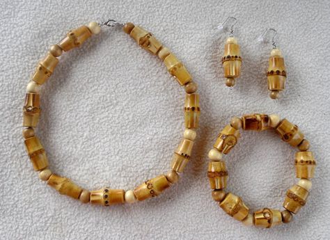 Bamboo jewelry Bamboo Necklace Jewelry, Wood Bead Jewelry, Bamboo Beads, Wood Beads Jewelry, Aesthetic Crafts, Bamboo Necklace, Bamboo Jewelry, Etsy Logo, Bamboo Products