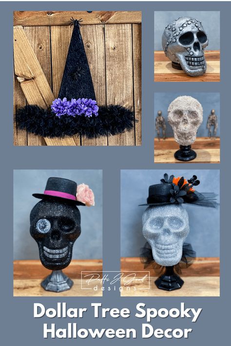 Diy Yard Decor, Halloween Snacks For Kids, Dollar Tree Christmas Decor, Fall Decor Dollar Tree, Skull Crafts, Dollar Tree Fall, Flocked Christmas Trees, Spooky Halloween Decorations, Dollar Tree Christmas