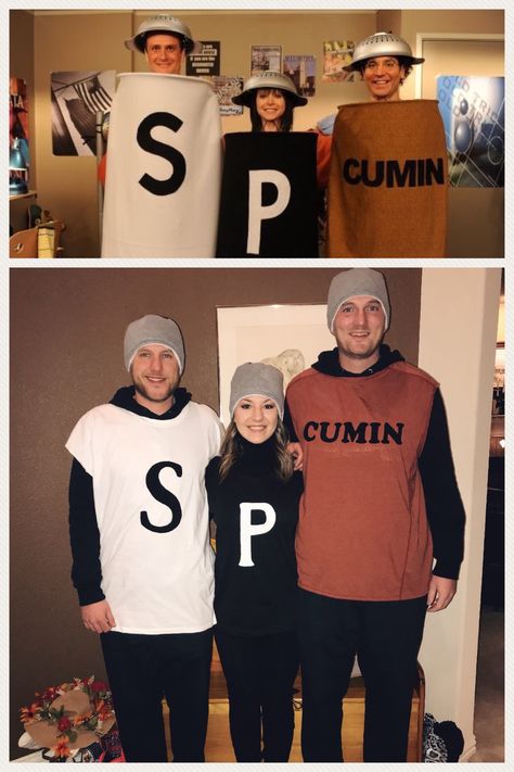 Salt Pepper Paprika Costume, Salt Pepper And Paprika Costume, Salt Pepper Costume, Himym Halloween Costumes, Salt And Pepper Costume Diy, Halloween Costumes For Tall Guys, How I Met Your Mother Costumes, Salt And Pepper Halloween Costumes, Boyfriend Costumes