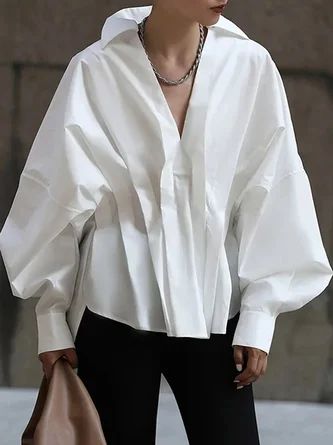 Fashion Elegant Style best-new-stream Online Shopping Page 9 | stylewe Ropa Upcycling, White Blouses, White Long Sleeves, Fall Blouse, Pleated Tops, Pleated Blouse, Black And White Blouse, Loose Outfit, Turndown Collar