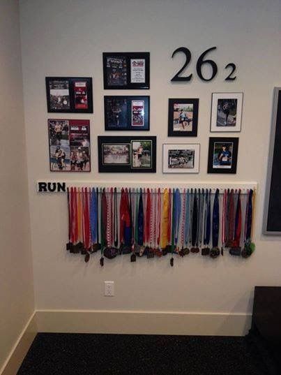 Award Room, Simple Baseboards, Medal Display Ideas, Award Wall, Display Medals, Race Medal Displays, Medals Display, Running Medal Display, Medal Displays