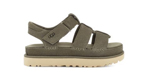 Shop the Goldenstar Strap platform sandal at ugg.com for FREE SHIPPING on all full-priced orders! Strap Sandals Outfit, Black Sandals Flat, Sandals Outfit, Fossil Fuels, High Leg Boots, Sandals For Sale, Suede Sandals, Moss Green, Womens Uggs