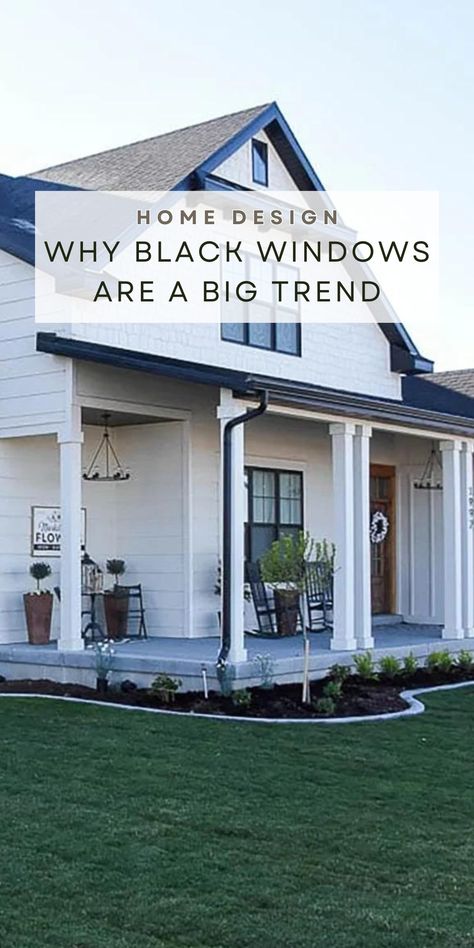 Learn why black windows for the exterior and interior of your home are a big trend right now. Also, follow these easy steps to achieve the look on a budget. Head over to my blog to learn more! White Cottage Black Windows, White House’s With Black Windows, Black Aluminium Windows Exterior, White Stucco House Black Windows, Black Aluminum Windows Modern, White House Black Windows, Black Windows Exterior, Modern French Cottage, French Cottage Style