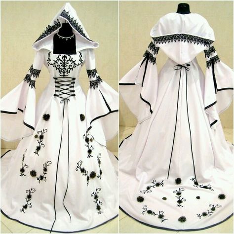 Love this Black And White Wedding Dresses, Unique Bridal Gowns, Black White Wedding Dress, Embroidery Corset, Medieval Wedding Dress, Moda Steampunk, Gaun Abad Pertengahan, Wedding Gowns Online, Medieval Wedding