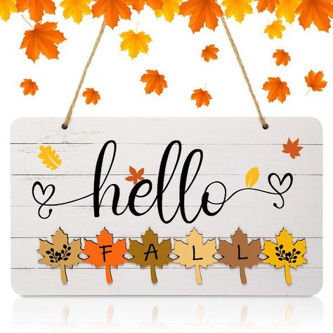 Hello Fall Decor Autumn Family Wooden Sign Farmhouse Wall Decor Fall Maple Art Plaque Rustic Hanging Ornament with Saying for Thanksgiving Living Room Bathroom Home 10 x 5.9 Inch (White Background) Hello Fall Sign, Wall Table Decor, Wooden Family Signs, Vintage Fall Decor, Door Wall Decor, Rustic Wood Decor, Fall Wood Signs, Home Wooden Signs, Fall Kitchen Decor