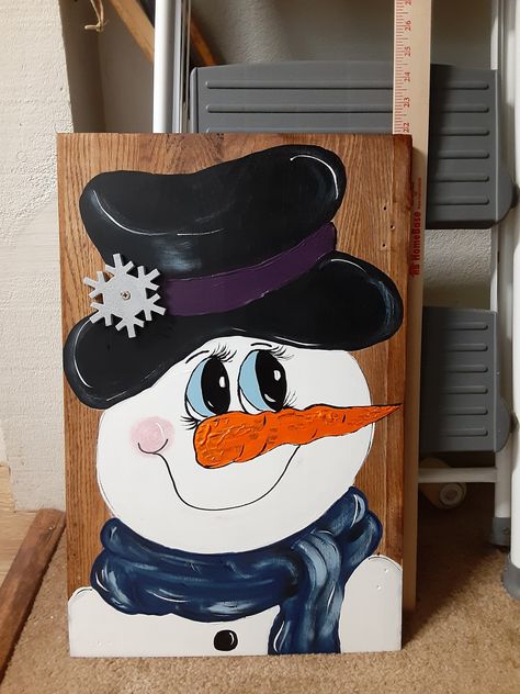 Snowman Boards, Snowman Wood Sign, Christmas Painting Ideas, Christmas Diy Wood, Wooden Snowmen, Fall Wood Signs, Painted Barn Quilts, Luge, Snowman Painting