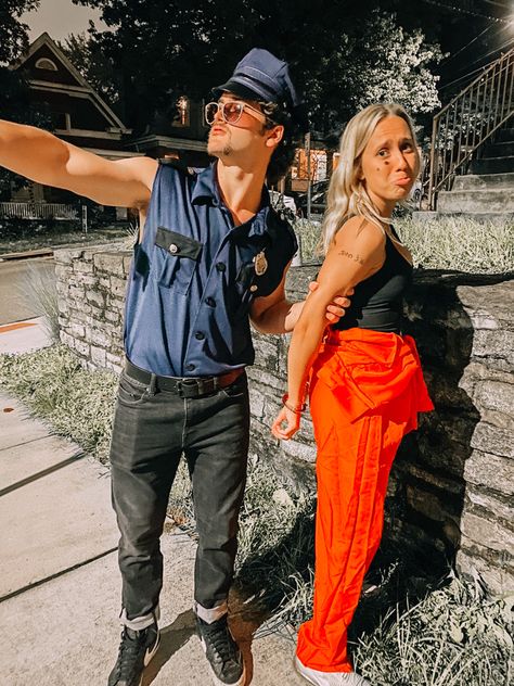 Couple Halloween Costume Cop And Prisoner, Prisoners Couples Costume, Couples Prisoner Costume, Inmate And Cop Couple Costume, Cop Prisoner Costume Couple, College Halloween Costume Ideas Men, Halloween Costumes Cop And Prisoner, College Couples Halloween Costumes, Cute Couple Halloween Costumes College