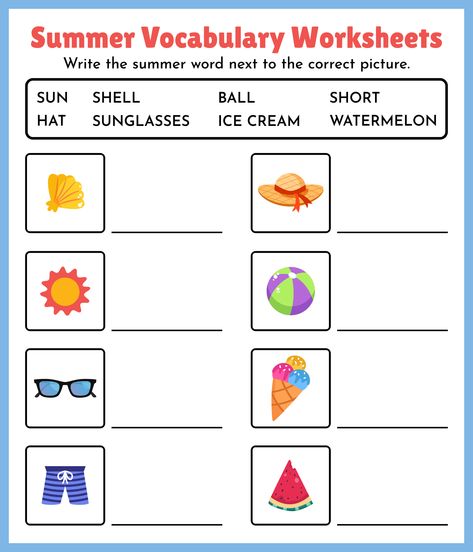 Summer Vocabulary, Watermelon Ice Cream, Summer Words, Vocabulary Worksheets, Language Skills, Summer Activities, Vocabulary, Gap, Bridge