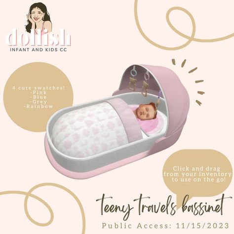 Teeny Travels Bassinet! | Patreon The Sims 4 Pack, Sims 4 Infant Cc, Infant Cc, Sims 4 Infant, The Sims Mobile, Sims 4 Cheats, Sims 4 Content, Sims Baby, Cc Furniture