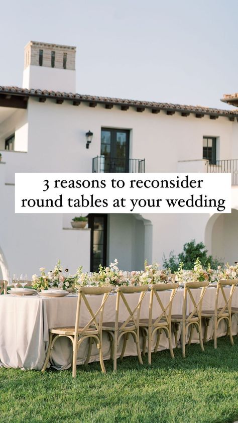 elizabethwarrick_ on Instagram: You might want to ditch round tables at your wedding… While round tables surely do the job and can be dressed up to look quite nice, if… 5ft Round Table Wedding, Wedding Table Decorations Round Tables, Round Table Wedding, Round Table Centerpiece, Round Wedding Tables, Big Pun, Lines And Angles, Long Tables, Napa Wedding