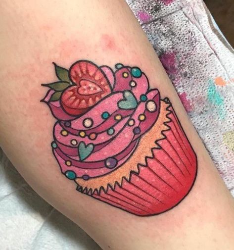 Dessert Tattoo, Cupcake Tattoo Designs, Cupcake Tattoo, Candy Tattoo, Cupcake Tattoos, Traditional Sleeve, Kawaii Tattoo, Tattoo Now, Fairy Tattoo