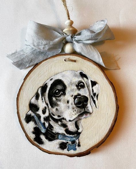 Custom Pet Portrait Ornament | Dog Lover Gift#pawfectornaments #holidaypets #petdecor #petloverchristmas #petchristmasornaments #festivefurbabies #adorableornaments #christmaswithpets Pet Portrait Ornaments, Pet Christmas Ornaments, Good Quality Photos, Pet Ornaments, Log Slice, Wood Slice Ornaments, Pet Portrait Painting, Acrylic On Wood, Painted Ornaments