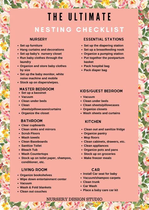 ultimate nesting checklist printable Home Birth Checklist, Nesting Checklist, Nesting Party, Birth Prep, Mom Checklist, Newborn Checklist, Baby Nursery Closet, Baby Hospital Bag, Pregnancy Checklist