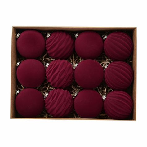 PRICES MAY VARY. Set of 12 Velvet Ornaments for Christmas Tree: This set includes 12 beautifully crafted Christmas tree ornaments, each covered with a velvet-like coating, adding an extra touch of elegance and sophistication to your festive decorations. The soft velvet texture adds a delightful tactile element to your holiday setup Versatility in Style: These neutral Christmas ornaments blend seamlessly with various interior design styles such as Farmhouse, Boho, Scandinavian, and more. Whether Deep Red And Gold Christmas Decor, Deep Red Christmas Decor, Deep Red Christmas Tree, Dark Red Christmas Aesthetic, Decor With Red Accents, Maroon Christmas Tree, Christmas Decor With Red, Lofi Christmas, Dark Moody Christmas