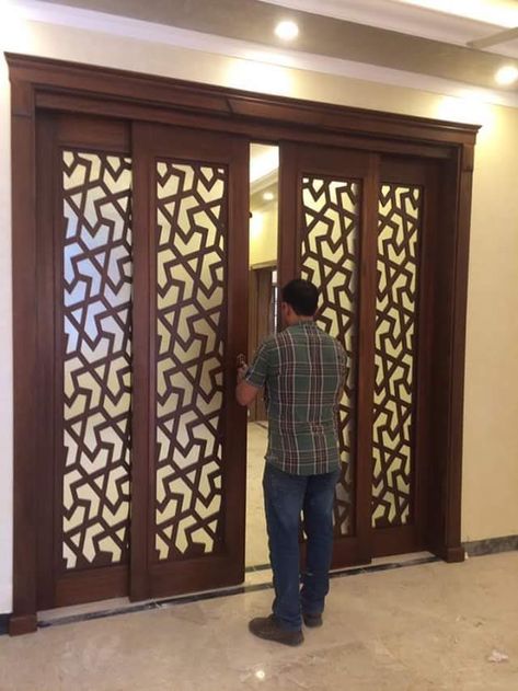 Sliding Wood And Glass Door, Partition Door Design Living Rooms, Sliding Door Partition, Wooden Partition Design, Partition Door, Wooden Sliding Doors, Wooden Partitions, Sliding Door Design, Home Door Design