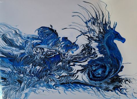 Acrylic pour Canvas Painting Diy, Seahorses, Acrylic Pour, Acrylic Pouring, Diy Painting, Lion Sculpture, Canvas Painting, Statue, Sculpture