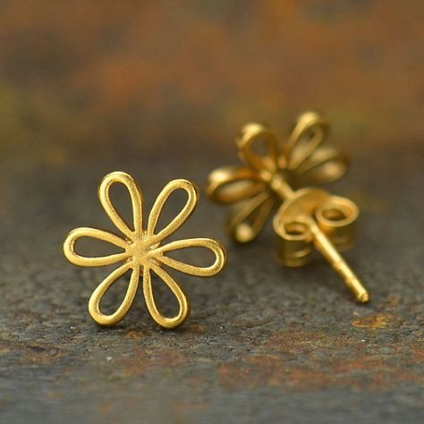 Satin 24K Gold Plated Sterling Silver Openwork by kathleensonia Small Earrings Gold, Gold Earrings Models, Modern Gold Jewelry, Gold Jewelry Stores, Gold Rings Fashion, Gold Ring Designs, Bangles Jewelry Designs, Gold Fashion Necklace, Gold Jewellery Design Necklaces