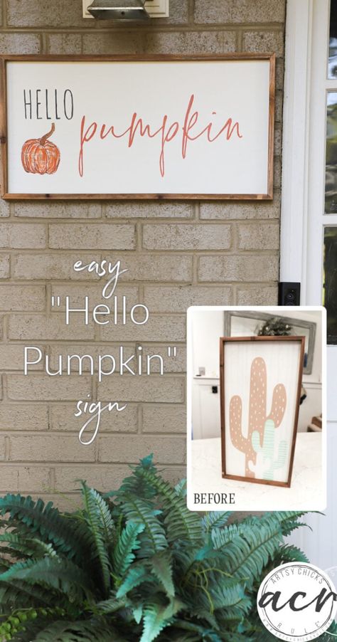 Hello Pumpkin Sign, Porch Posts, Pumpkin Sign, Hello Pumpkin, Craft Paint, Outdoor Paint, Cute Signs, Diy Garden Projects, Fall Porch