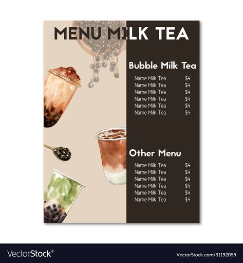 Bubble Tea Menu, Bubble Tea Flavors, Cafe Menu Design, Chicken Menu, Tea Logo, Menu Design Template, Bubble Milk Tea, Food Menu Design, Coffee Menu