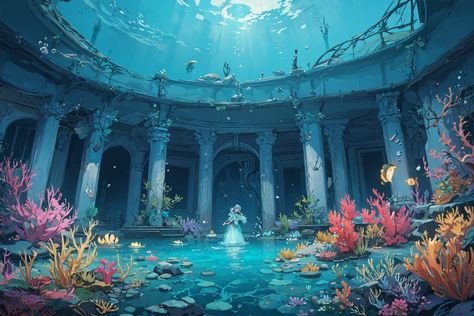 ArtStation - 293 Underwater World Kingdom reference Ideas Illustration in 4K in shop!, ReferenceHub Underwater Kingdom Fantasy Art, Ocean Concept Art, Underwater Concept Art, Underwater Building, Kingdom Reference, Underwater Temple, Reference For Art, Sea Kingdom, Underwater Castle