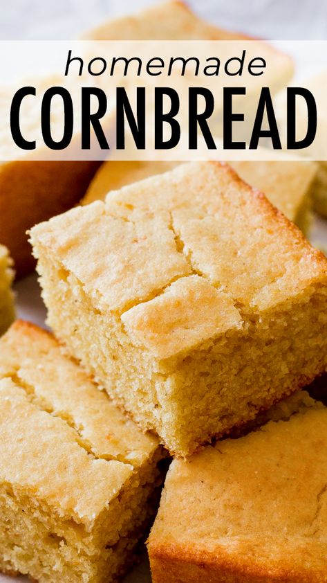 After lots of recipe testing, I found the perfect ratio of ingredients for soft, moist, and buttery cornbread with crisp-crunchy edges. I guarantee this is the best cornbread recipe you’ll try! Recipe on sallysbakingaddiction.com Cornbread Butter, Moist Cornbread Recipe, Cornbread Sweet, Pork Soups, Super Moist Cornbread, Easy Homemade Cornbread, Buttery Cornbread, Southern Cornbread Recipe, Chicken Potato Soup