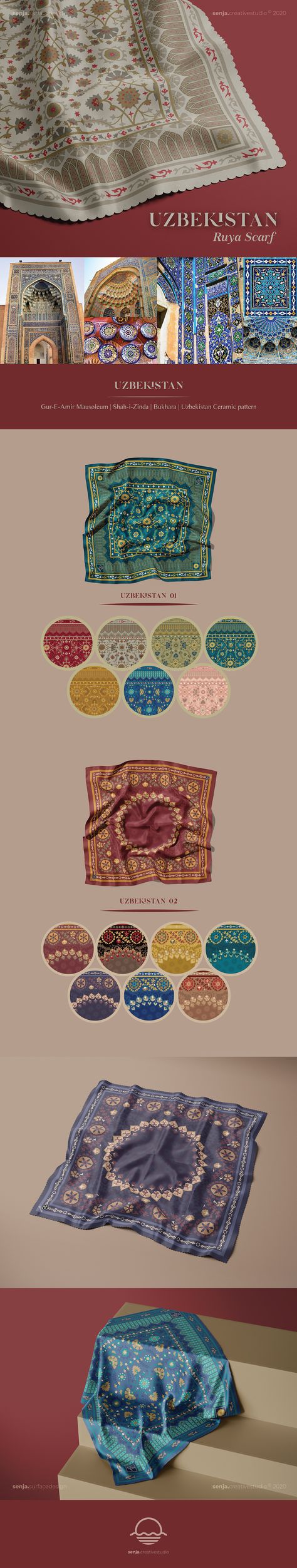 Uzbekistan Scarf Series :: Behance Scarf Design Illustration Patterns, Hijab Design, Print Scarf Design, Silk Scarf Design, Hijab Designs, Fabric Photography, Turkish Pattern, Textile Prints Design, Arabic Pattern