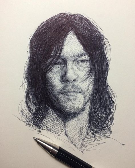 Daryl Dixon Drawing Easy, Daryl Dixon Sketch, The Walking Dead Desenho, Daryl Drawing, Daryl Dixon Drawing, The Walking Dead Drawings, Twd Sketch, Walking Dead Drawings, Sketches Of Celebrities