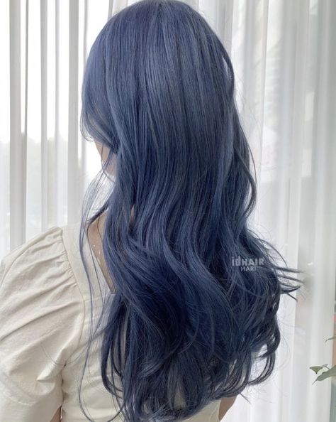 blue hair, long blue hair, long hair, blue Blue Frosted Tips Hair, Smokey Navy Hair, Blueberry Blue Hair, Dark Ashy Blue Hair, Dusty Blue Hair Color, Dark Ash Blue Hair, Muted Blue Hair, Ash Blue Hair Color, Greyish Blue Hair