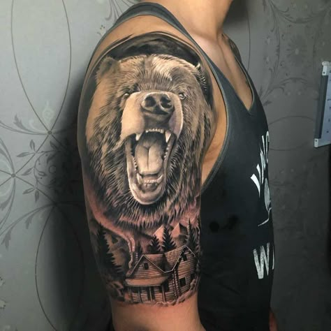 Top 47+ Best Black Bear Tattoo Ideas - [2021 Inspiration Guide] Kodiak Bear Tattoo, Bear Shoulder Tattoo Men, Bear Shoulder Tattoo, Black Bear Tattoo Ideas, Cute Bear Tattoo, Bear Tattoos For Men, Old School Style Tattoo, Tattoo Designs Cute, Black Bear Tattoo