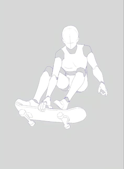 Skate Board Pose Reference Drawing, Person Riding Skateboard Reference, Skateboard Base Drawing, Climbing Poses Reference Drawing, Behind Pose Reference Drawing, Skateboard Poses Drawing, Skating Poses Drawing, Drawing Base Male, Sketch Poses