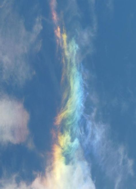 an extremely rare fire rainbow Cirrus Cloud, God's Promise, Fire Rainbow, Atmospheric Phenomenon, Ice Crystals, Natural Phenomena, Sleeve Tattoo, Beautiful Sky, Over The Rainbow