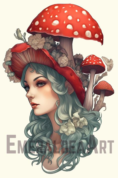 Amanita Fairy: The Whimsical Creature with Turquoise Hair and Fungal Flourish Amanita Muscaria, Turquoise Hair, Laptop Case, Tattoos And Piercings, I Tattoo, The Magic, Fairy Tales, Character Art, Laptop