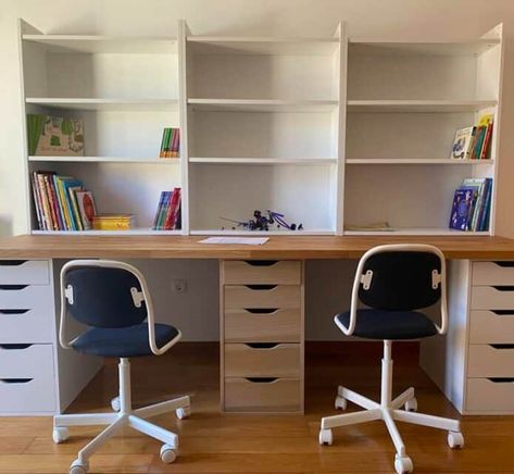 31 Brilliant and Cheap Ikea Desk Hack Ideas – best 4 crafts.com Office With Ikea Furniture, Cheap Ikea Desk, Home Office Hacks, Double Desk Home Office, Ikea Study, Ikea Office Hack, Amazing Home Office, Offices Ideas, Classic Office Furniture