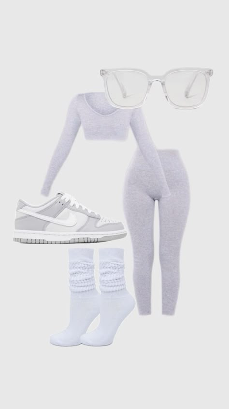 Two Piece Baddie Outfits, Grey 2 Piece Outfit, The 2000s Outfits, Cute Rich Outfits, Supreme Outfit Women, Clothing Inspo School, Leggings And Crop Top Outfits, White And Grey Outfit, Pretty Little Thing Outfits