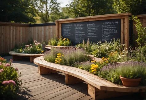 Grass Mound Seating, Therapeutic Garden Landscapes, School Garden Design Outdoor Classroom, Outdoor Education Space, Small Sensory Garden, Forest School Garden Ideas, Garden Center Design, Sensory Gardens For Schools, School Garden Aesthetic