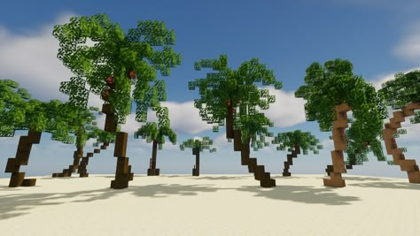 Minecraft Beach Pathway, Minecraft Hawaii Ideas, Tropical Village Minecraft, Minecraft Palm Tree Design, Minecraft Beach Decor, Minecraft Hawaii, Minecraft Foliage, Minecraft Tropical Island, Minecraft Jungle Tree