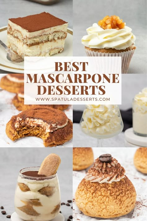 These are the Best Mascarpone Desserts to make, ranging from the classics to the more unusual. If you have some Italian mascarpone cheese in your fridge, you should certainly try making one of these mascarpone desserts. Mascarpone Pastry Cream, What Can You Make With Mascarpone Cheese, Mascarpone And Ricotta Recipes, Uses For Mascarpone Cheese, Chocolate Marscapone Recipes, Easy Marscapone Recipes, Recipes With Mascarpone Cheese Desserts, Easy Mascarpone Dessert, Mascarpone Recipes Dessert Simple