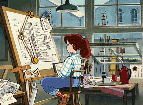 Art Studio Illustration, Studio Ghibli Gif, Witchy Background, Studying Gif, Drawing Gif, Ghibli Artwork, Film Anime, Studio Ghibli Movies, Studio Ghibli Art