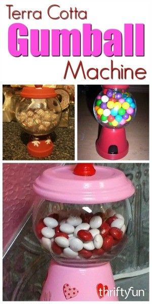 This is a guide about making a terra cotta gumball machine. Use a painted and decorated clay pot and saucer, and a glass bowl to make a cute candy or gumball machine. Cute Flower Pots, Clay Pots Ideas, Gumball Machine Craft, Fundraising Crafts, Monster Baby Showers, 2nd Grade Class, Pots Ideas, Clay Flower Pots, Christmas Gifts To Make