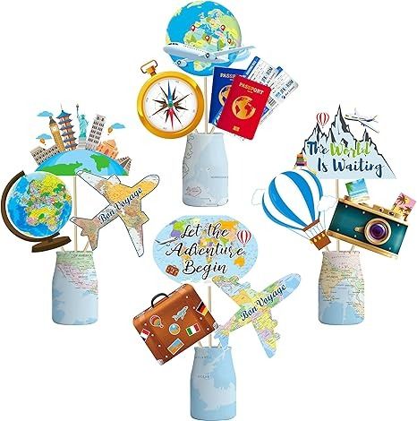 Amazon.com: Travel Theme Centerpiece Sticks Let The Adventure Begin Centerpiece Adventure Awaits Bon Voyage Party Decorations for Travel Around The World Party Farewell Retirement Themed Party Supplies : Home & Kitchen Bon Voyage Party Decorations, Travel Theme Party Decorations, Around The World Party, Bon Voyage Party, Travel Party Theme, Let The Adventure Begin, World Party, Travel Theme, Party Centerpieces