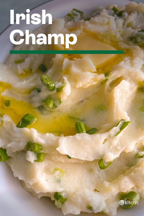 Irish champ is a potato dish similar to Irish colcannon, although it is not to be confused with it. Whereas champ is all about the scallions, colcannon is typically potatoes mashed with cabbage (or kale). This creamy traditional Irish potato side dish is rich and comforting, and great to have in your lineup to mix up your mashed potato game. Irish Champ Recipe, Champ Recipe, Onion Mashed Potatoes, Irish Mashed Potatoes, Irish Colcannon, Potatoes Mashed, Irish Dishes, Irish Potatoes, Irish Butter