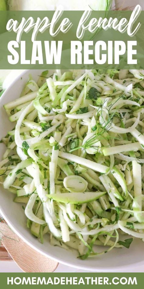 Apple Fennel Slaw Recipe, Apple Coleslaw Recipe, Fennel And Apple Salad, Green Apple Salad, Apple Coleslaw, Fennel Slaw, Fennel Recipes, Apple Salad Recipes, Apple Slaw